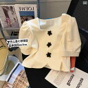 シャネル 白い スクエアネックの パフスリーブシャツ トップス レディースの 夏の フレンチ ショート シック シャツ