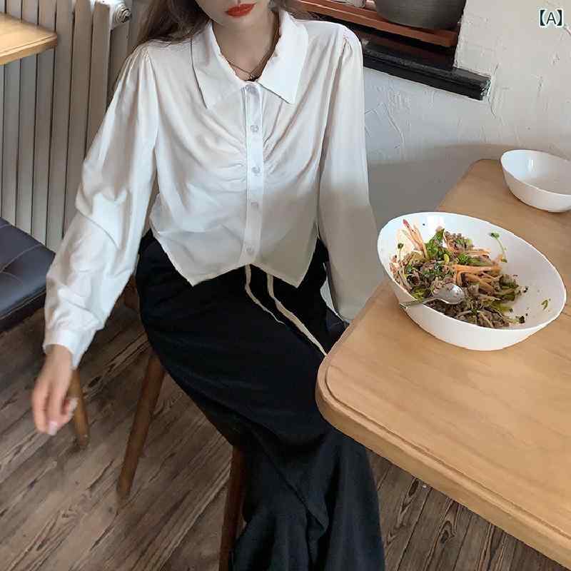 シャツ ショート丈 長袖 レディース クロップド丈 トップス おしゃれ カジュアル 羽織 シンプル ショートシャツ ショート 丈 短い シャツブラウス ゆったり クロップド ショートトップス ボリューム袖 長袖シャツ 春夏 春夏 秋 女性用 ショート