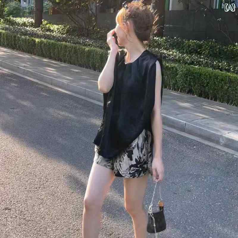 シャツ ノースリーブ レディース トップス プリーツ テクスチャ アセテート サテン ノースリーブシャツ レディース 夏 ゆったり ファッション ベスト トップ