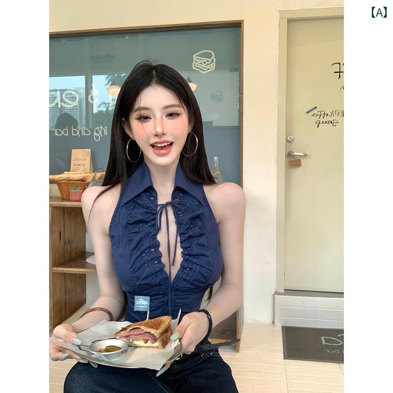 シャツ ノースリーブ レディース トップス ダスト デンデン ホット ガール ノースリーブシャツ 女性 2025 夏の 魅惑的 ショート シャツ ウエスト トップ