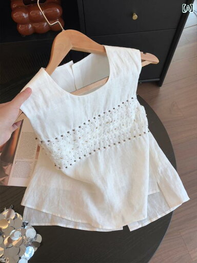 シャツ ノースリーブ レディース トップス フランスの シンプル 厚手 ビーズ リネンの ノースリーブシャツ レディース 夏の ハイエンド 年齢を 減らす ゆったり アウターウェアの ベスト シャツ ノースリーブ レディース トップス フランスの シンプル 厚手 ビーズ リネンの ノースリーブシャツ レディース 夏の ハイエンド 年齢を 減らす ゆったり アウターウェアの ベスト