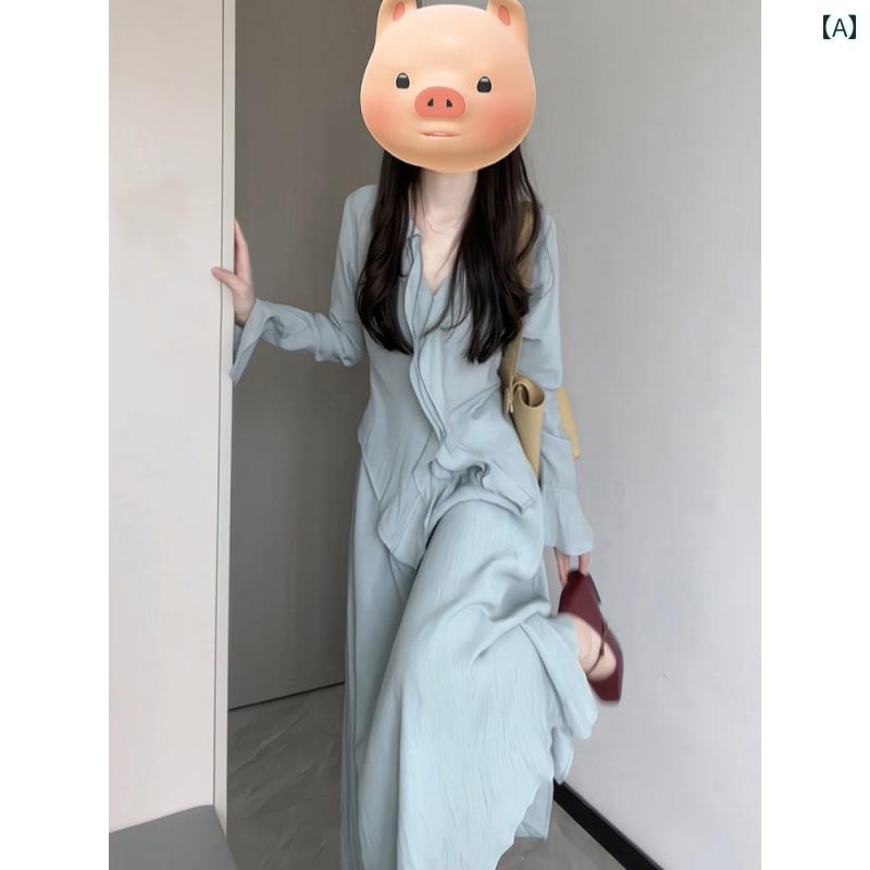 早春の 服装 ハイエンド 長袖 ワンピース シャネル 風 シャツ ロング スカート スーツ 女性用 ツーピース スーツ セット
