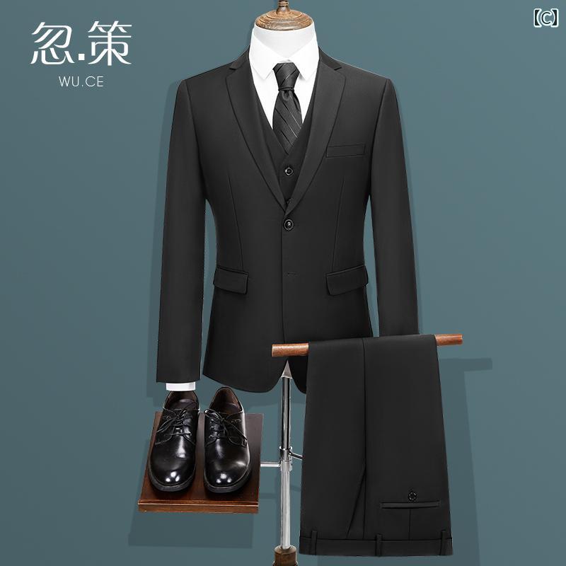 スーツ セットアップ メンズ きれいめ 大人 男性用 Wuce ビジネス スーツ スリーピーススーツ プロ フォーマルウェア スモール スーツ スリムフィット ベスト マン 新郎 ウェディング スーツ