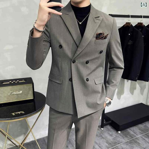 スーツ セットアップ メンズ きれいめ 大人 男性用 ダブルブレスト スーツ ストライプの スリムフィット 韓国 ビジネス スーツ 英国 スタイル 男性用 新郎 ウェディング スーツ スーツ セットアップ メンズ きれいめ 大人 男性用 ダブルブレスト スーツ ストライプの スリムフィット 韓国 ビジネス スーツ 英国 スタイル 男性用 新郎 ウェディング スーツ