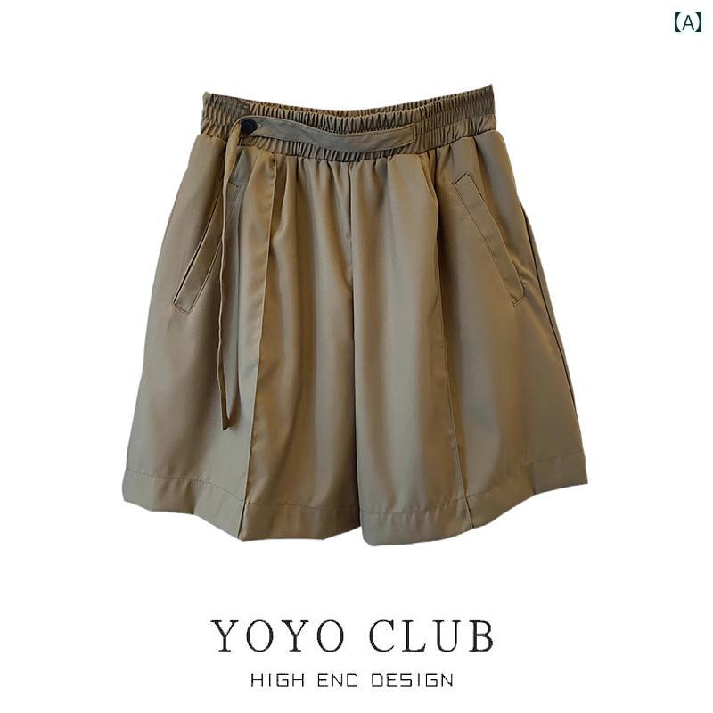 ナチュラルコーデ ワイドパンツ アラサー 大人 YOYO CLUB の 夏服新 レトロ カジュアル ワイド レッグ リボン ショート パンツ レディース