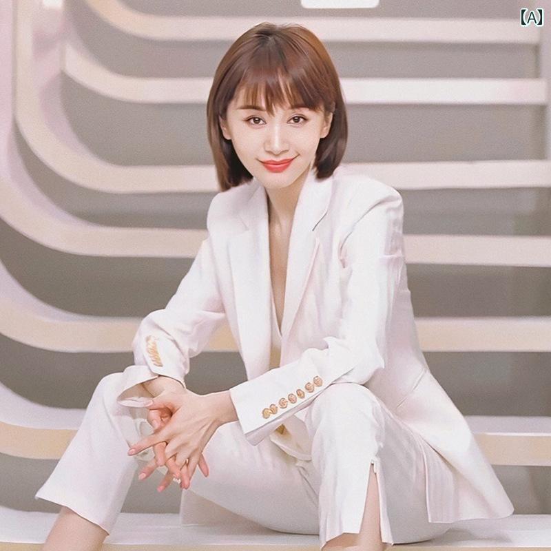 レディース セットアップ 洗える パンツスーツ 王 紫 文と 同じ スーツ レディース 2024 春秋 ファッション ベスト スーツ プロの 九分丈 パンツ 3 点 セット