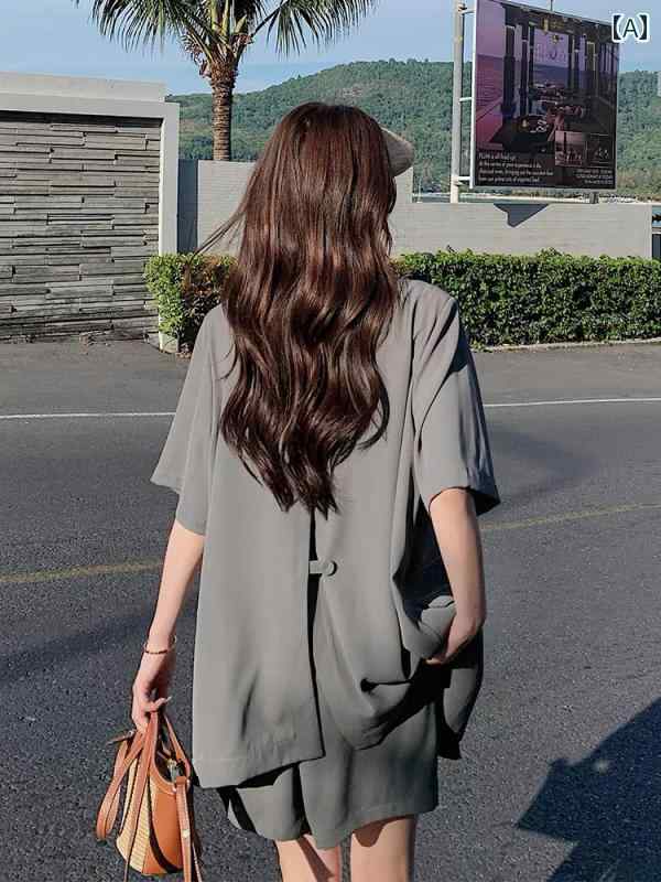 レディース セットアップ 洗える パンツスーツ グレーの スーツ ショート パンツ スーツ レディース 夏 大きいサイズ 婦人服 高級 ファッション カジュアル 小さい スーツ トップス ツーピース スーツ