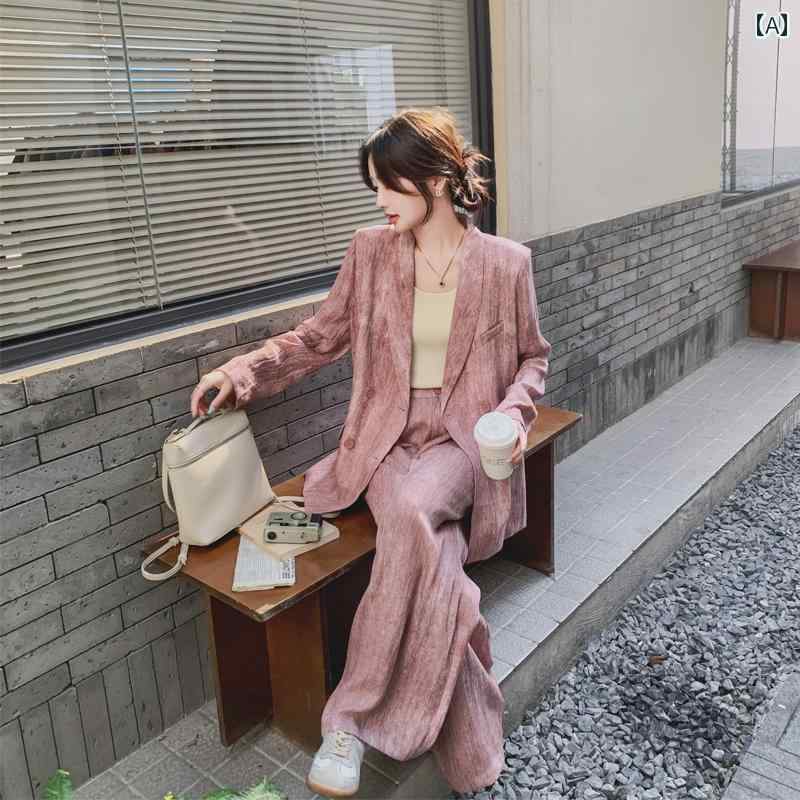 レディース セットアップ 洗える パンツスーツ ピンクの カジュアル スーツ 女性用 春 2025の 高級 スリム スーツ ワイド レッグ パンツ ツーピース スーツ
