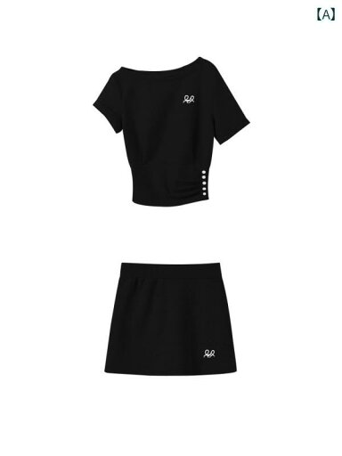 Aライン スカート レディース 夏の レディース 韓国 年齢を 減らす スポーツウェア スーツ スリム 小柄 斜めの 肩 半袖 短い スカート カジュアル ツーピース スーツ Aライン スカート レディース 夏の レディース 韓国 年齢を 減らす スポーツウェア スーツ スリム 小柄 斜めの 肩 半袖 短い スカート カジュアル ツーピース スーツ