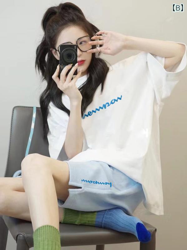 Aライン スカート レディース ソルト シリーズ 綿 半袖 ショート パンツ スポーツ スーツ レディース 夏 ランニング ゆったり 薄手 学生 韓国 カジュアル ツーピース スーツ