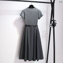 Aライン スカート レディース グレーの ハーフ タートルネック 半袖 Tシャツ ハーフ スカート レディース ツーピース スーツ 2025 春夏の ハイエンド...