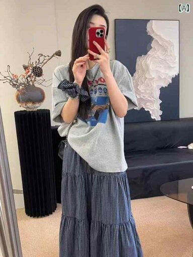 Aライン スカート レディース 韓国 ファッション ヘア バンド 付き スリーピーススーツ 女性 25 春夏 レター プリント 半袖 Tシャツ スカート カジュアル スーツ Aライン スカート レディース 韓国 ファッション ヘア バンド 付き スリーピーススーツ 女性 25 春夏 レター プリント 半袖 Tシャツ スカート カジュアル スーツ