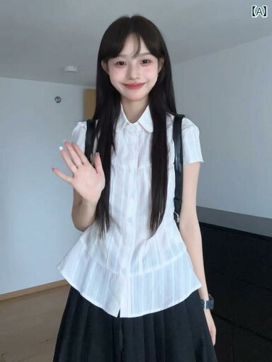 Aライン スカート レディース 甘くて ガーリーな カジュアル スポーツ スーツ 夏用 ウエスト ストライプ 半袖 シャツ カレッジ スタイル プリーツスカート ツーピース スーツ Aライン スカート レディース 甘くて ガーリーな カジュアル スポーツ スーツ 夏用 ウエスト ストライプ 半袖 シャツ カレッジ スタイル プリーツスカート ツーピース スーツ