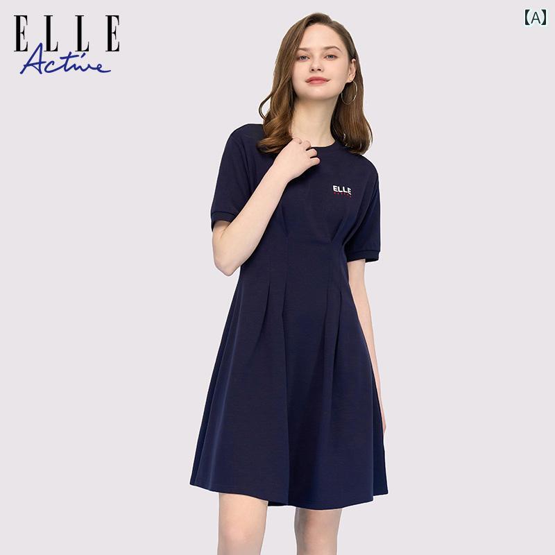 Aライン スカート レディース ELLE アクティブ ウエスト スリミング ドレス スポーツ カジュアル 万能 半袖 通気性 スカート レディース 夏用