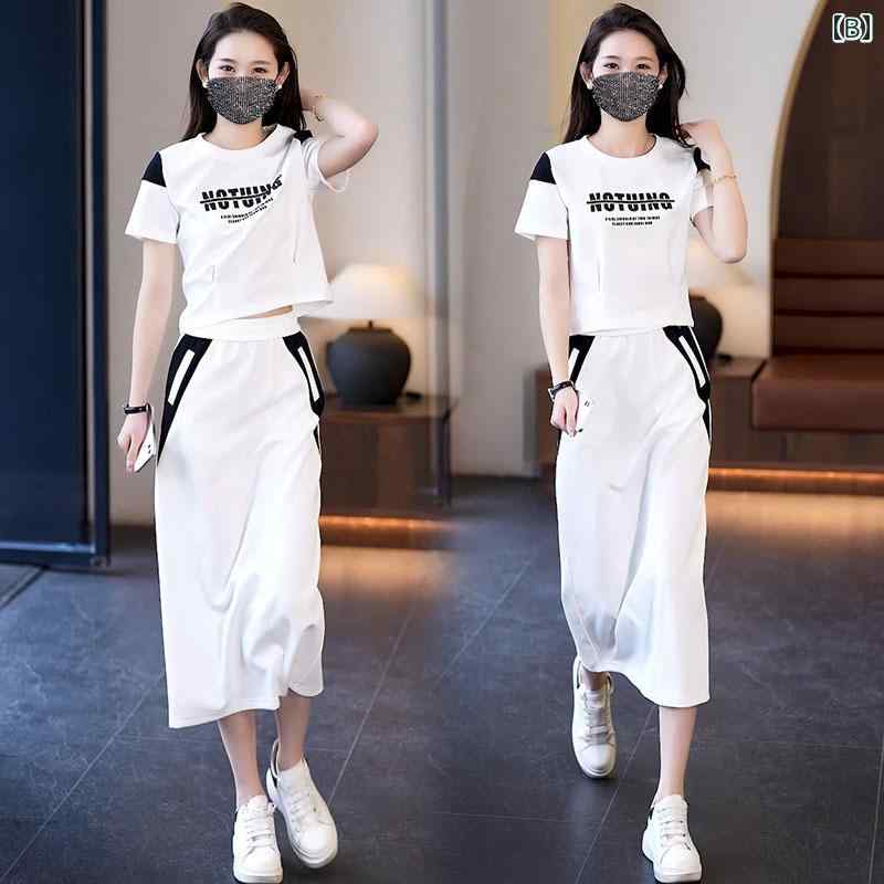 Aライン スカート レディース 女性用 綿 カジュアル スポーツウェア スーツ 2025夏 オンライン ホット スタイル スカート ツーピース スーツ