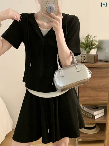 Aライン スカート レディース 大きいサイズ フェイク ツーピース 半袖 Tシャツ ショート スカート ツーピース 夏 小 ハイエンド カジュアル スポーツ スーツ スカート Aライン スカート レディース 大きいサイズ フェイク ツーピース 半袖 Tシャツ ショート スカート ツーピース 夏 小 ハイエンド カジュアル スポーツ スーツ スカート