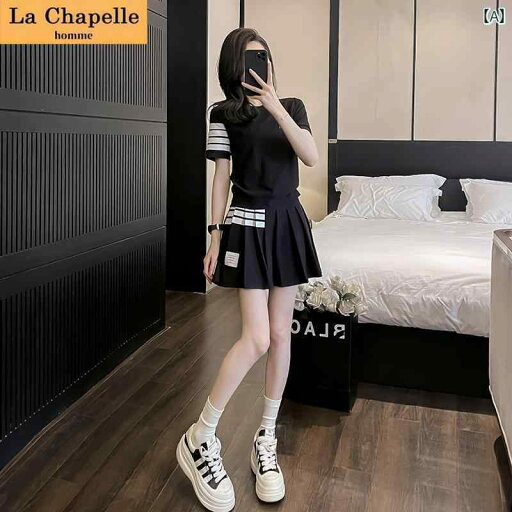 Aライン スカート レディース La Chapelle スタイリッシュで 年齢を 感じさせにくい 半袖 カジュアル スポーツ スーツ スカート 夏用 レディース 黒の ショート スカート 風 ファッション スーツ Aライン スカート レディース La Chapelle スタイリッシュで 年齢を 感じさせにくい 半袖 カジュアル スポーツ スーツ スカート 夏用 レディース 黒の ショート スカート 風 ファッション スーツ