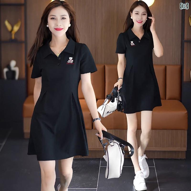 オーガニックコットン 半袖 レディース Aライン スカート レディース ポロ ドレス スポーツ スタイル スカート レディース 夏 2024新 ファッション カジュアル カバー お腹 スリム aライン Tシャツ スカート