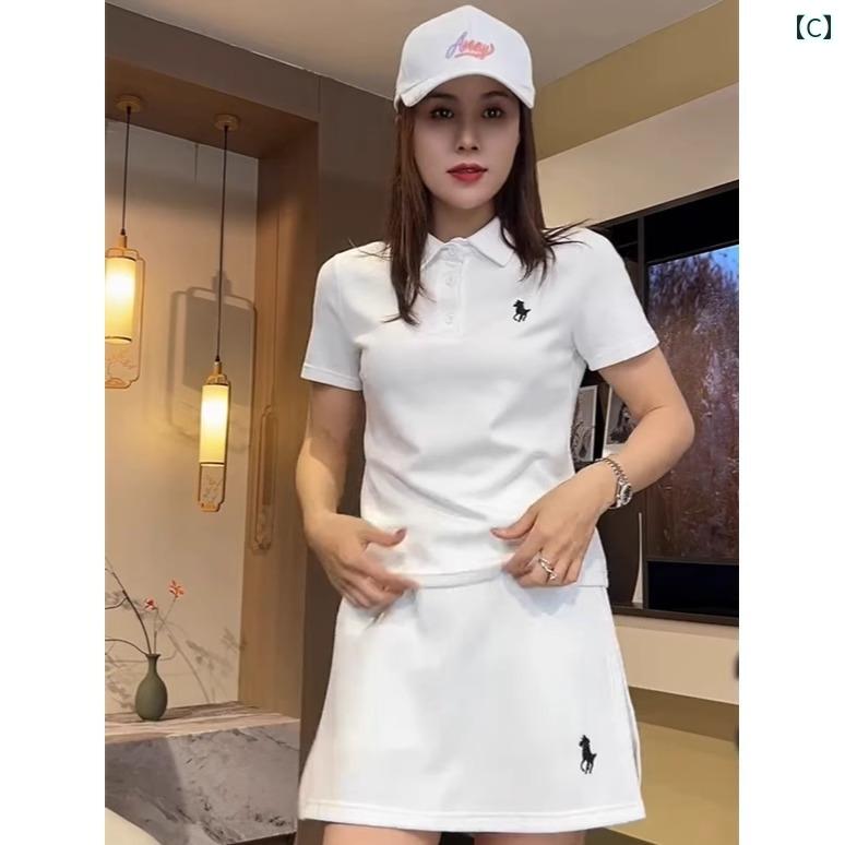 オーガニックコットン 半袖 レディース Aライン スカート レディース 2025夏の ファッション スポーツ レジャー ポニー 刺繍 半袖 シャツ レディース ショート スカート ツーピース スーツ スカート