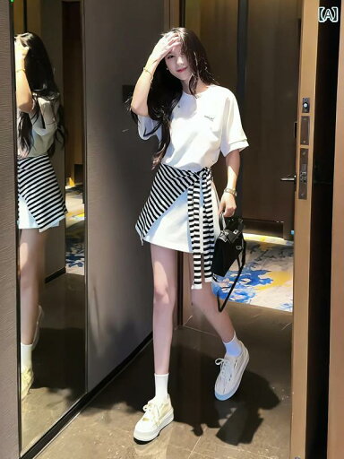 オーガニックコットン 半袖 レディース Aライン スカート レディース 女性用 夏の スポーツ ファッション スーツ ゆったり 半袖 Tシャツ ストライプの ショール スカート パンツ スリーピースの セーター ドレス オーガニックコットン 半袖 レディース Aライン スカート レディース 女性用 夏の スポーツ ファッション スーツ ゆったり 半袖 Tシャツ ストライプの ショール スカート パンツ スリーピースの セーター ドレス