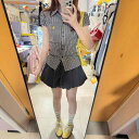 オーガニックコットン 半袖 レディース Aライン スカート レディース 夏の 女性用 カジュアル スポーツ スーツ スリムフィットの チェック 柄 半袖 シャツ 花の つぼみの ショート スカート 韓国 年齢を 若く 見せ スリムに 見せる ツーピース スーツ