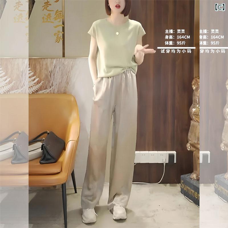 オーガニックコットン 半袖 レディース Aライン スカート レディース 女性用 カジュアル スポーツ スーツ の 品々 美しい Tシャツ 冷感 ワイド レッグ パンツ 夏 着 ファッションの 完全な セット