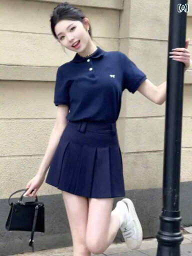 オーガニックコットン 半袖 レディース Aライン スカート レディース 小柄な 女の子 夏の 服装: カレッジ ポロ カラー Tシャツ プリーツスカート スポーツと レジャー スーツ 完全な セット オーガニックコットン 半袖 レディース Aライン スカート レディース 小柄な 女の子 夏の 服装: カレッジ ポロ カラー Tシャツ プリーツスカート スポーツと レジャー スーツ 完全な セット