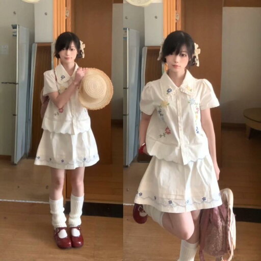 オーガニックコットン 半袖 レディース Aライン スカート レディース フランスの レトロ カジュアル スポーツ スーツ 女性用 2025夏 重厚な 花柄 刺繍 半袖 シャツ ショート スカートの ツーピース スーツ オーガニックコットン 半袖 レディース Aライン スカート レディース フランスの レトロ カジュアル スポーツ スーツ 女性用 2025夏 重厚な 花柄 刺繍 半袖 シャツ ショート スカートの ツーピース スーツ