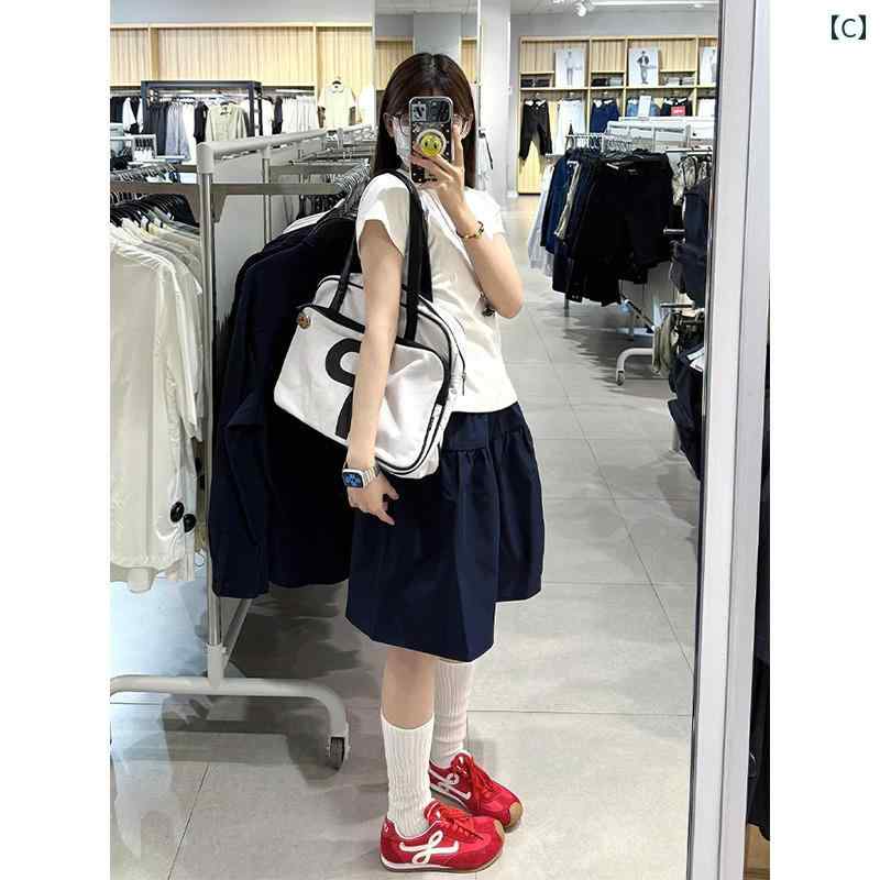 オーガニックコットン 半袖 レディース Aライン スカート レディース レディース 塩味の ある カレッジスポーツ スーツ 夏の スタイル スリム ストレート ショルダー 半袖 カジュアル スカート ツーピース スーツ