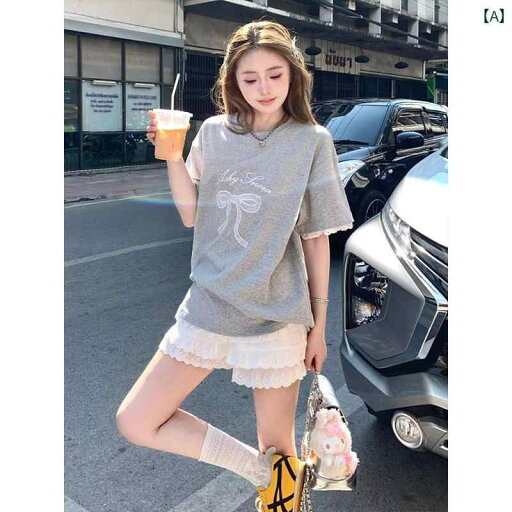 オーガニックコットン 半袖 レディース Aライン スカート レディース 韓国 カジュアル スポーツ スーツ 女性用 夏 2025 レースの スプライシング 半袖 ショート スカートな ツーピース スーツ オーガニックコットン 半袖 レディース Aライン スカート レディース 韓国 カジュアル スポーツ スーツ 女性用 夏 2025 レースの スプライシング 半袖 ショート スカートな ツーピース スーツ