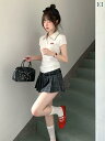 オーガニックコットン 半袖 レディース Aライン スカート レディース カレッジ カジュアル スポーツウェア スーツ 女性用 夏用 韓国 年齢を 感じさせにくい ポロシャツ 半袖 ショート スカート 小さい ツーピース スーツ(4)