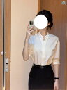 トップス ブラウス シャツ ゆったり シアー 透け感 フランス 風の 高級 白 シャツ 女性用 夏 軽い 高級 西洋風 通勤 専門 教育 面接 シンプル シャツ(4)