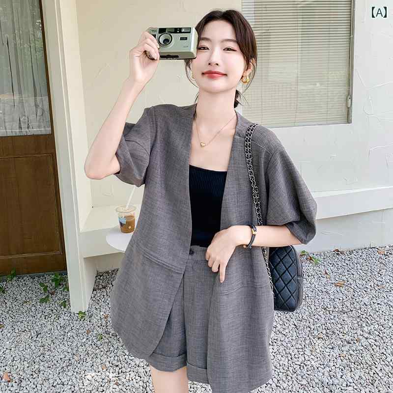 スーツ セットアップ レディース きれいめ 大人 夏の 薄手 グレーの スーツ スーツ 女性 2025 ショート パンツ スーツ ツーピース スーツ スタイリッシュな 摩耗の 完全な セット