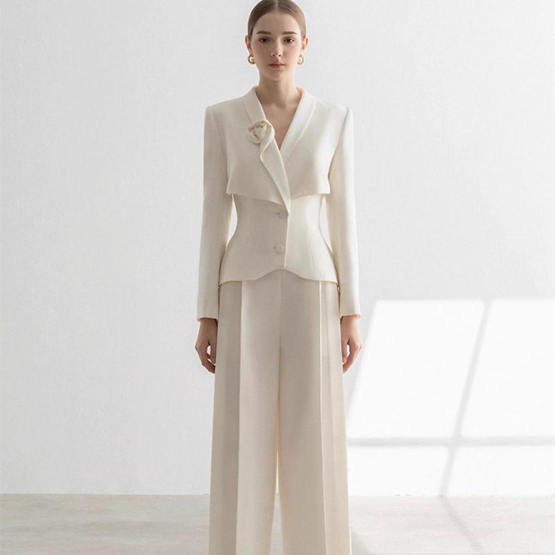 スーツ セットアップ レディース きれいめ 大人 軽い 高級 レディース アプリコットカラー ロイヤル シスター シンプル スタイル 通勤 スーツ ストレート ワイド レッグ パンツ プロ ファッション ツーピース スーツ
