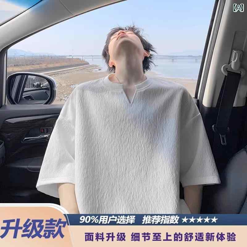 クルーネック プリント スポーツ トップス WASSUP テクスチャー ド Vネック 半袖 Tシャツ メンズ 夏 冷感 クール ハーフスリーブ 2025 ゆったり ボーイズ Tシャツ