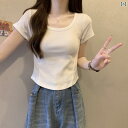 オーガニックコットン 半袖 レディース オーガニックコットン 半袖 レディース 2025夏の レディース グレー ストレート ショルダー 半袖 Tシャツ 新 ハイエンド スリムフィット ショート フィッシュボーン 半袖 Tシャツ トップス
