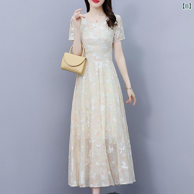 マキシワンピース レディース ロングワンピ 半袖 広 州 市三 航 婦人服 ワンピース 2025夏 ハイエンド 花柄 シフォン マザー ロング ワンピース