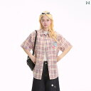 トップス ブラウス シャツ ゆったり シアー 透け感 NERESUM 夏用 ブルー チェック 柄 半袖 シャツ レディース アメリカン ゆったり 万能 カジュアル カップル シャツ