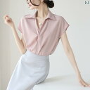 トップス ブラウス シャツ ゆったり シアー 透け感 フレンチスタイル 半袖 シャツ 女性用 夏 ツイスト パール チェーン プロ 通勤 トップ