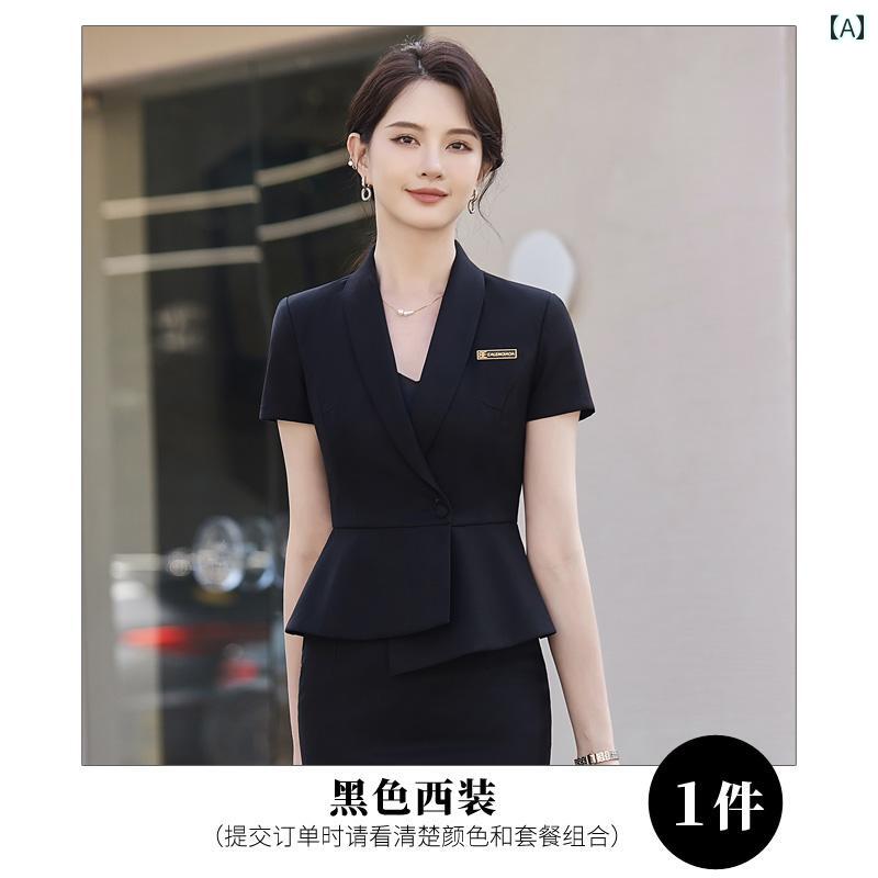 スーツ セットアップ レディース きれいめ 大人 高級 半袖 スーツ 女性用 夏用 薄手 プロ ホテル マネージャー 営業 部 宝石 店 作業着