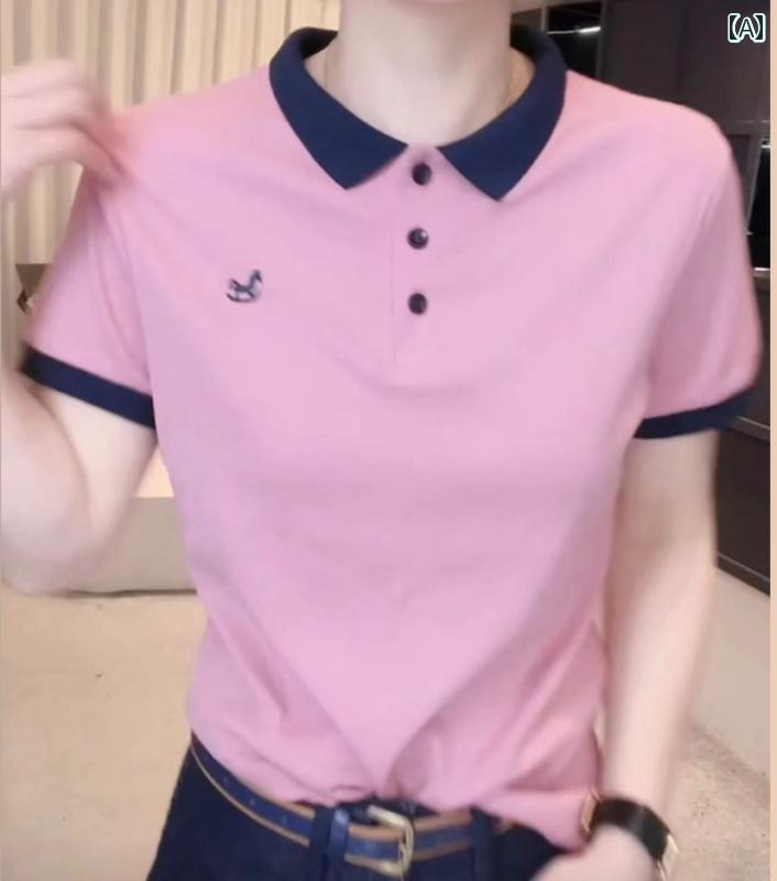 レディース 半袖 ジャケット シャツ 薄手 半袖シャツ 襟付き アウター サマージャケット ポロ カラー 刺繍 カラーマッチング 綿 半袖 Tシャツ レディース 夏 ファッション プルオーバー カジュアル トップス 女性