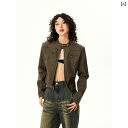 レディース 半袖 ジャケット シャツ 薄手 半袖シャツ 襟付き アウター サマージャケット YOUNG STAGE アメリカン レトロ ブラウンレザー ジャケット レディース 秋 ホット ガール スリム ショート モーター サイクル ジャケット