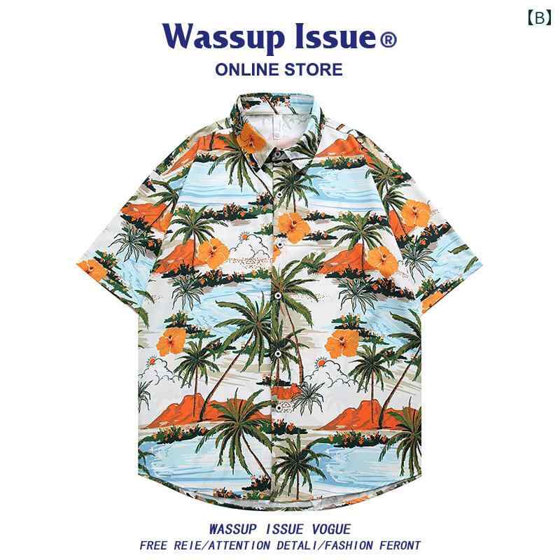 アロハシャツ 沖縄 夏 メンズ 涼しい シャツ 柄シャツ WASSUP ISSUE アメリカン 花柄 シャツ メンズ 夏 薄手 ゆったり カジュアル カップル 冷感 半袖 シャツ メンズ
