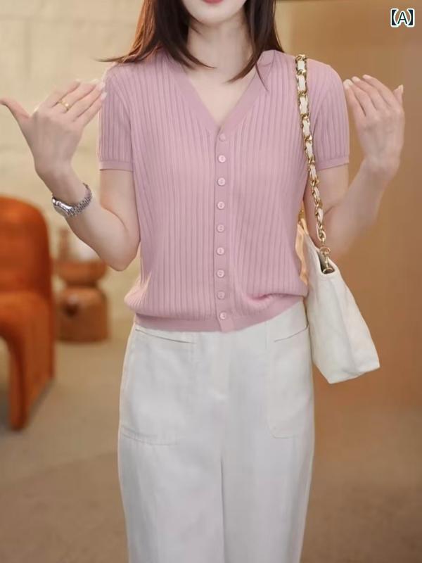 レディース 半袖 ジャケット シャツ 薄手 半袖シャツ 襟付き アウター サマージャケット リヨセル Vネック 半袖 セーター 夏用 レディース ゆったり Tシャツ カーディガン 新 スタイル 年齢を 感じさせにくい な トップス ジャケット