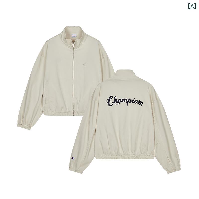 レディース 半袖 ジャケット シャツ 薄手 半袖シャツ 襟付き アウター サマージャケット チャンピオン Champion カジュアル アメリカン ジャケット レディース 春秋 レトロ ショート スタンドカラー カーディガン ジャケット