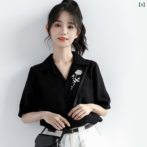 レディース 半袖 ジャケット シャツ 薄手 半袖シャツ 襟付き アウター サマージャケット 女性用 刺繍入り 半袖 黒 シャツ スーツ カラー トップ 万能な 2025夏 スタイル 無地 通勤 シャツ レディース 半袖 ジャケット シャツ 薄手 半袖シャツ 襟付き アウター サマージャケット 女性用 刺繍入り 半袖 黒 シャツ スーツ カラー トップ 万能な 2025夏 スタイル 無地 通勤 シャツ