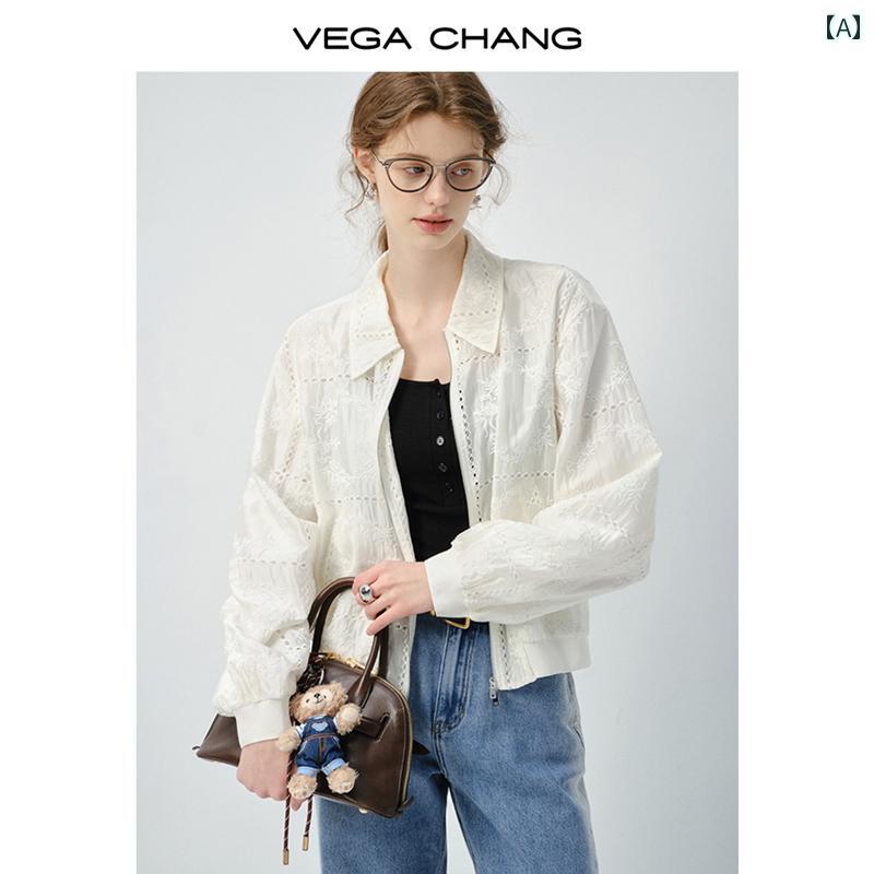 レディース 半袖 ジャケット シャツ 薄手 半袖シャツ 襟付き アウター サマージャケット リヨセル VEGA CHANG レディース ショート ジャケット 2025 春 薄手 フレンチ ホロー ロングスリーブ トップス