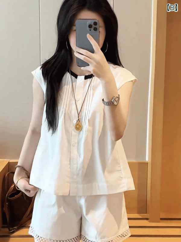 レディース 半袖 ジャケット シャツ 薄手 半袖シャツ 襟付き アウター サマージャケット ラウンドネック カラーマッチング プリーツ 半袖 シャツ レディース 2025夏 薄手 通気性 スリミングと 年齢を 減らす 小さい シャツ トップ