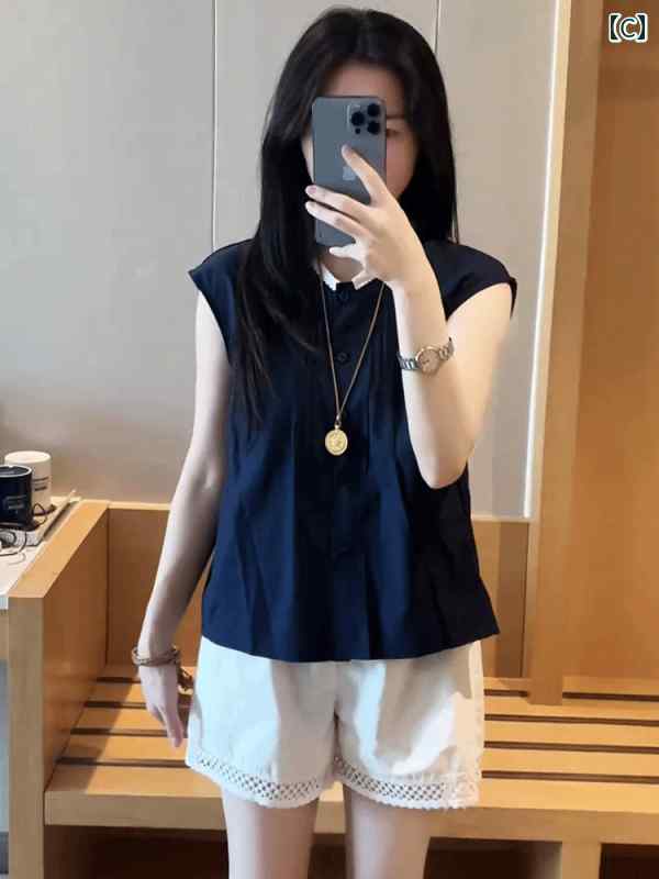 レディース 半袖 ジャケット シャツ 薄手 半袖シャツ 襟付き アウター サマージャケット ラウンドネック カラーマッチング プリーツ 半袖 シャツ レディース 2025夏 薄手 通気性 スリミングと 年齢を 減らす 小さい シャツ トップ