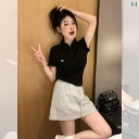 ポロシャツ メンズ レディース 半袖 無地 グリマー ドライポロシャツ 韓国 ストレート ショルダーの 黒 ポロ カラー 半袖 Tシャツ レディース 夏 シック...
